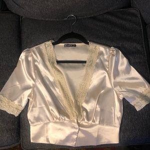 Lace trim satin blouse from Shein